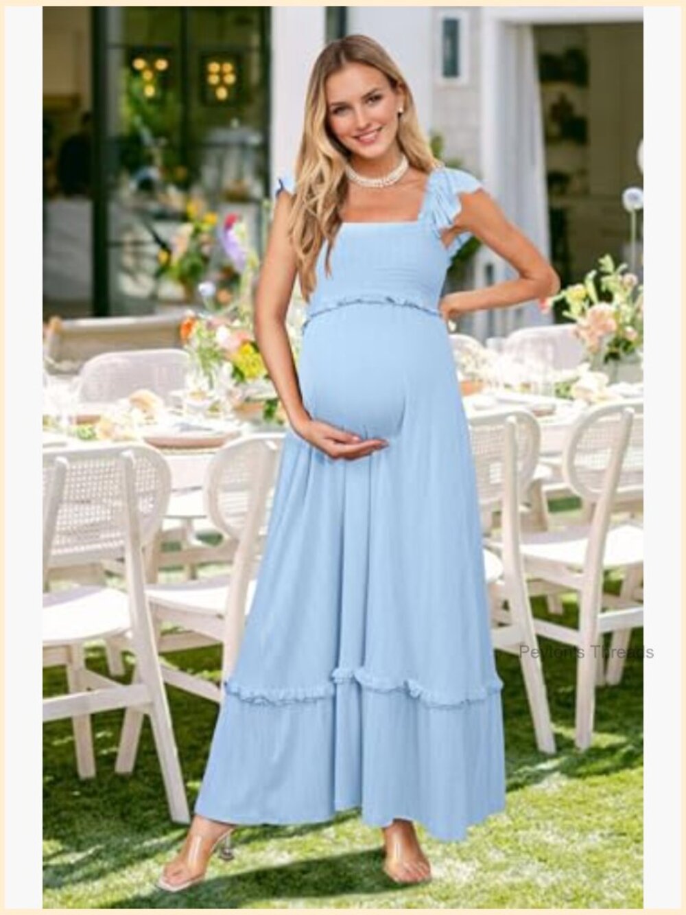 Maternity Boho Maxi Dress with Smocked Bodice and Ruffle Sleeves for Photoshoot - Picture 2 of 6